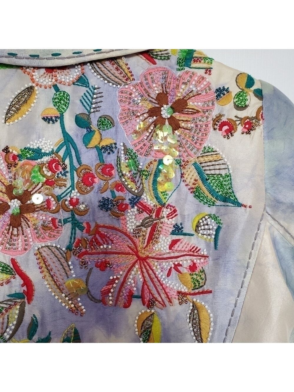 Johnny Was BIYA Jacket Silk Women Vintage Rare Sequin Embroider Beaded Blue (XS) - Picture 6 of 16